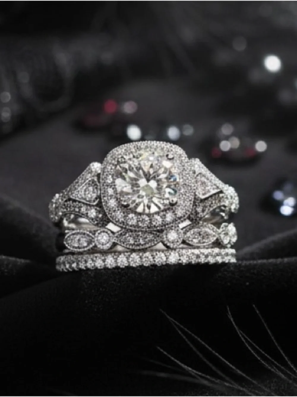 Cushion Cut Ring Set Coquette Vintage Old Money Bridal Retro Whimsical Boho Glam